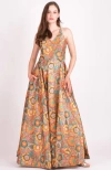 Raas Cora Sequins Embroidered Long Dress In Brown