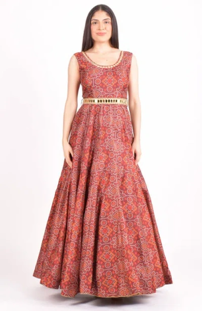 Raas Darrie Silk Gown With Belt In Burgundy