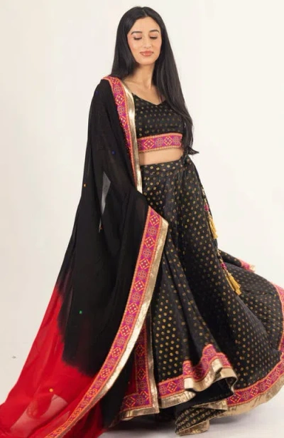 Raas Endora Jacquard Silk Lehenga Choli In Black