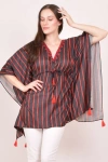 Raas Floral Embroidered Stripe Drawstring Kaftan Top In Multi