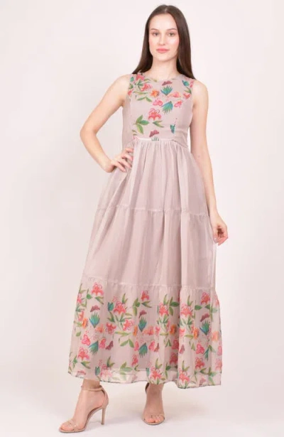 Raas Floral Organza Tiered Maxi Dress In Pink