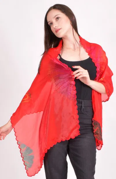 Raas Hyatt Hand Tie Dye Cutwork Scarf In Red