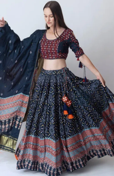 Raas Isabella Bandhani Print Lehenga Choli In Midnight Blue