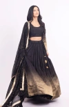 Raas Jaya Jacquard Ombre Lehenga Choli Set In Black And Gold