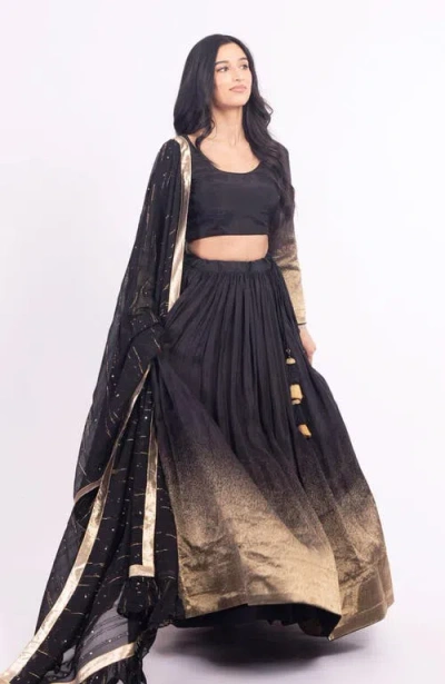 Raas Jaya Jacquard Ombre Lehenga Choli Set In Black And Gold