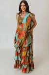 Raas Kahlo Ruffle Saree Dress In Brown Multi