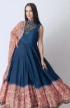 Raas Myka Embroidered High Neck Gown In Blue