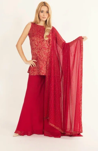 Raas Rosavelle Jacquard Salwar Kameez In Red