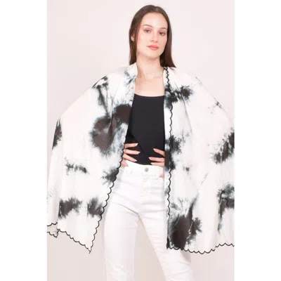 Raas Tie-dye Monochrome Cutwork Border Stole Scarf In Multi