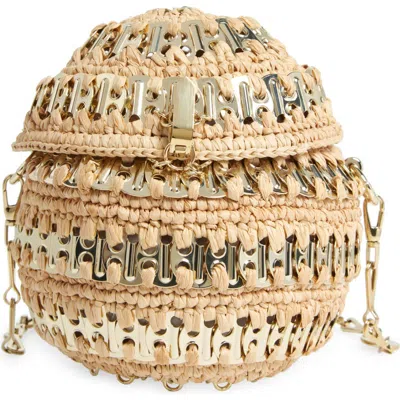 Rabanne 1969 Ball Raffia Shoulder Bag In Natural/light Gold