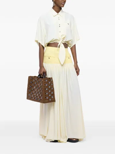 Rabanne 1969 Disc-embellished Raffia Tote Bag In Brown