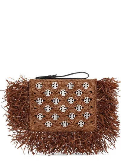 Rabanne 1969 Fringed Raffia Clutch Bag In Brown