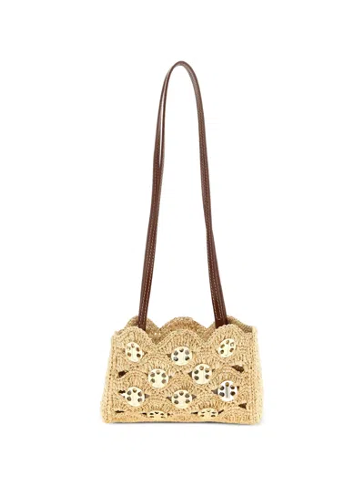 Rabanne 1969 Shoulder Bag Long Handles Scalloped Weave In Neutral