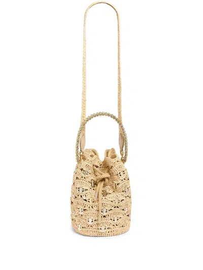 Rabanne Natural Raffia Shoulder Bag With Crochet Design In Neutrals