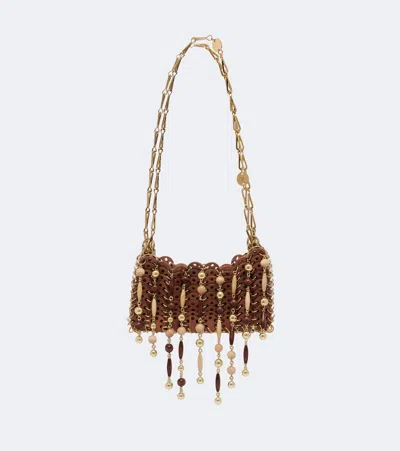 Rabanne 1969 Small Wood Embellished Shoulder Bag In Brown