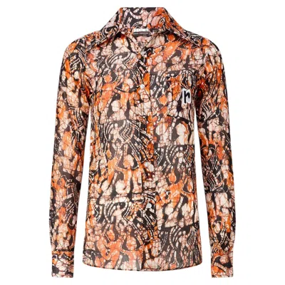 Pre-owned Rabanne 1970s Paco  Brown And Orange Boutique Print Shirt