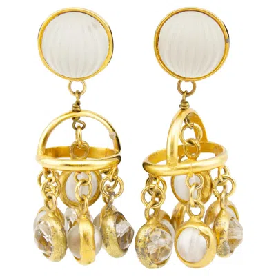Pre-owned Rabanne 1970s Paco  Frosted Glass Gilt Metal Pendant Earrings In Sand