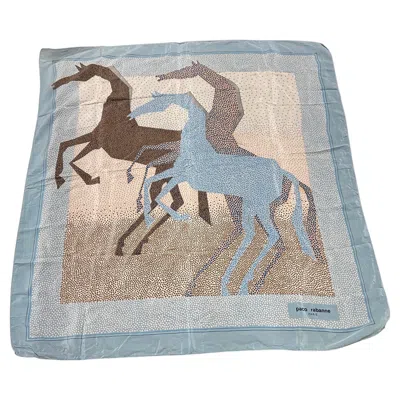 Pre-owned Rabanne 1990s Contemporary Stylized Horses Silk Scarf By Paco  In Gray