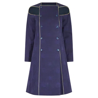 Pre-owned Rabanne 1990s Paco  Haute Couture Navy Cut-out Coat Dress In Blue