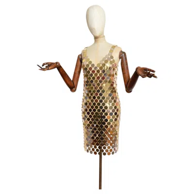 Pre-owned Rabanne 1996 Vintage Paco  Silver & Gold Iconic Disc Sequin Slip Mini Dress In Brown