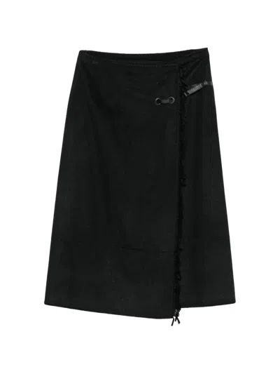 Pre-owned Rabanne 2000s Fringe-trim Wrap Skirt In Black