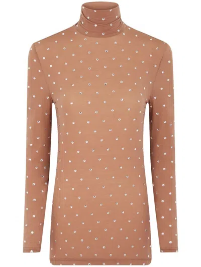 Rabanne Crystal-embellished High-neck Top In Beige