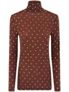 Rabanne Haut Crystal-embellished Stretch-jersey Turtleneck Top In Brown