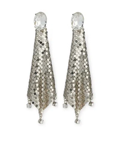 RABANNE MINI MESH PIXEL STRASS EARRINGS,24SBB0287MET042 M064 SILVER CRYSTAL
