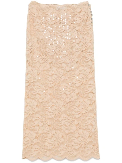 Rabanne Lace Midi Skirt In Beige