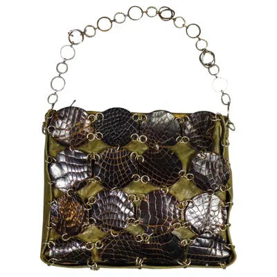 Pre-owned Rabanne A Paco Evening Clutch In Khaki Leather And Pads Circa 1968 In Black