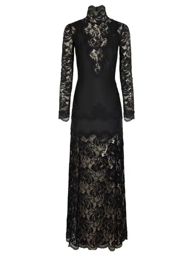 Rabanne Abito Lungo In Pizzo E Jersey In Black