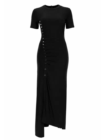 Rabanne Abito Lungo In Jersey Drappeggiato In Black