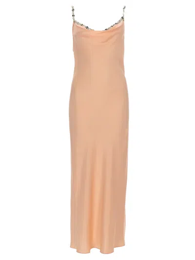 Rabanne Neutrals Cowl Neckline Chain Straps Midi Dress In Brown