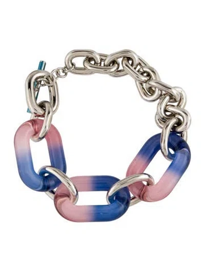 Pre-owned Rabanne Acrylic Xl Oversized Tie-dye Collar Necklace W/ Tags, 18" In Blue/pink