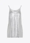 Rabanne Metallic Sleeveless Top With Spaghetti Straps And Chainmail In Tech Fabric Woman In Silver