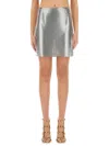 Rabanne Metallic Miniskirt With High Waist And Chainmail Detail In Tech Fabric Woman In Silver