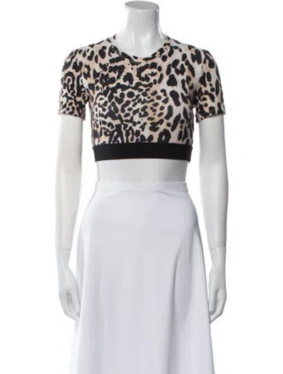 Pre-owned Rabanne Animal Print Crew Neck Crop Top In White