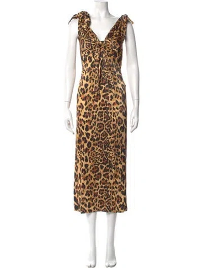 Pre-owned Rabanne Animal Print Long Dress In Brown