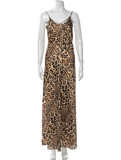 Pre-owned Rabanne Animal Print Long Dress In Brown