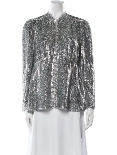 Pre-owned Rabanne Animal Print Long Sleeve Blouse In Silver