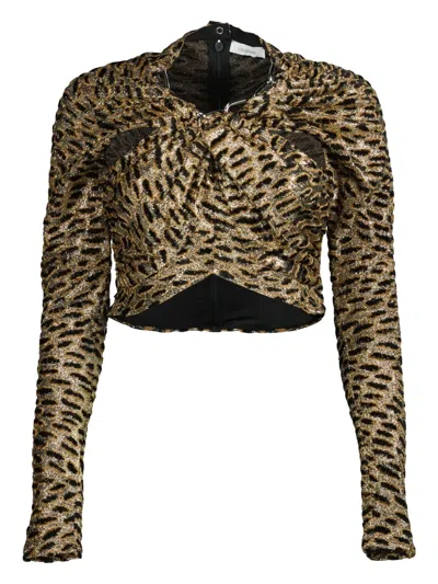 Rabanne Animal-print Long-sleeve Top In Brown