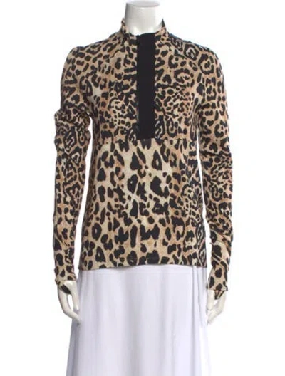 Pre-owned Rabanne Animal Print Mock Neck Blouse In Neutral