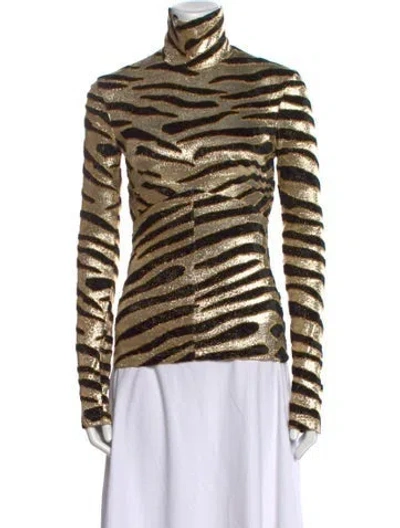 Pre-owned Rabanne Animal Print Turtleneck Top In Black
