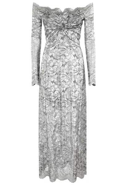 Rabanne Long Sleeves Long Lace Dress In Gray