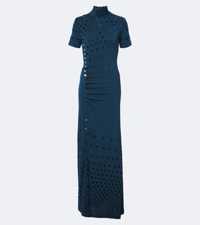 Rabanne Long Fitted Viscose-blend Maxi Dress In Blue