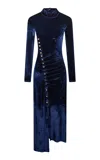 Rabanne Asymmetric Buttoned Velvet Midi Dress In Blue
