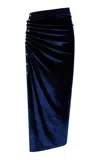 Rabanne Asymmetric Buttoned Velvet Midi Skirt In Blue