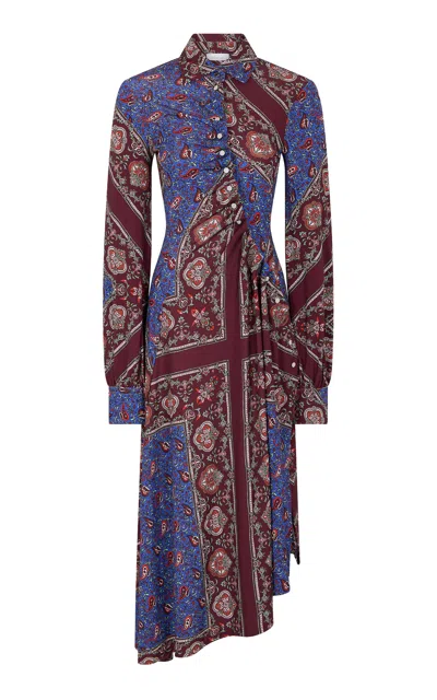 Rabanne Asymmetric Crepe Midi Shirt Dress In Multi