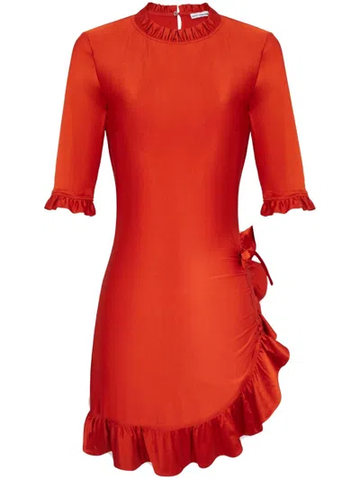 Rabanne Asymmetric Flamenco Minidress In Red