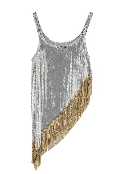 Rabanne Fringed Asymetric Chainmail Top In Silver